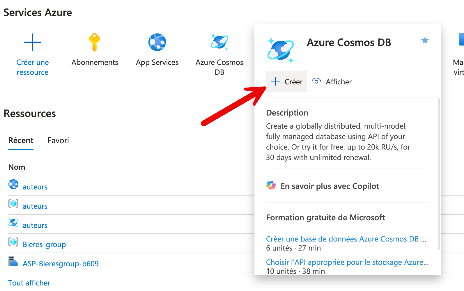Azure Cosmos DB Créer
