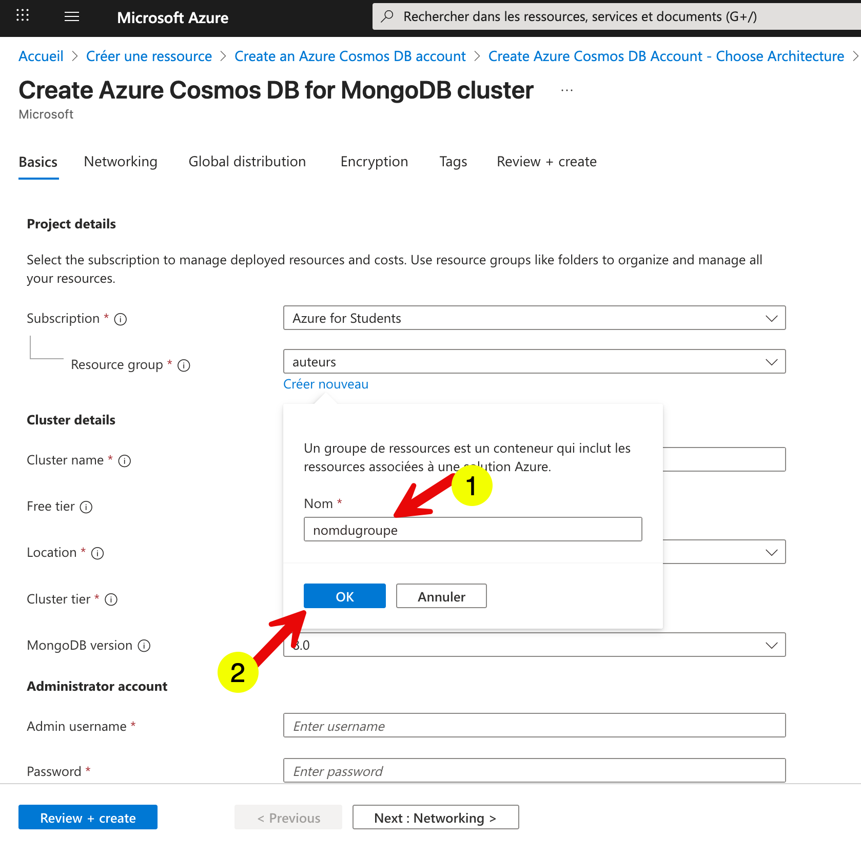 Azure Cosmos DB nouveau groupe 1