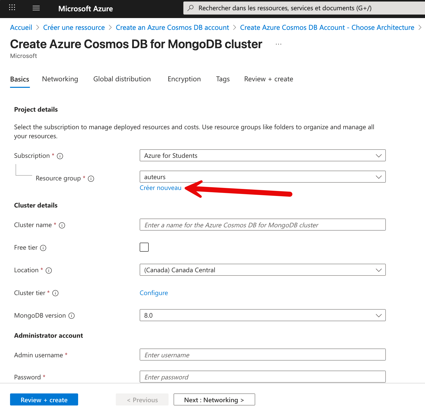 Azure Cosmos DB nouveau groupe 1