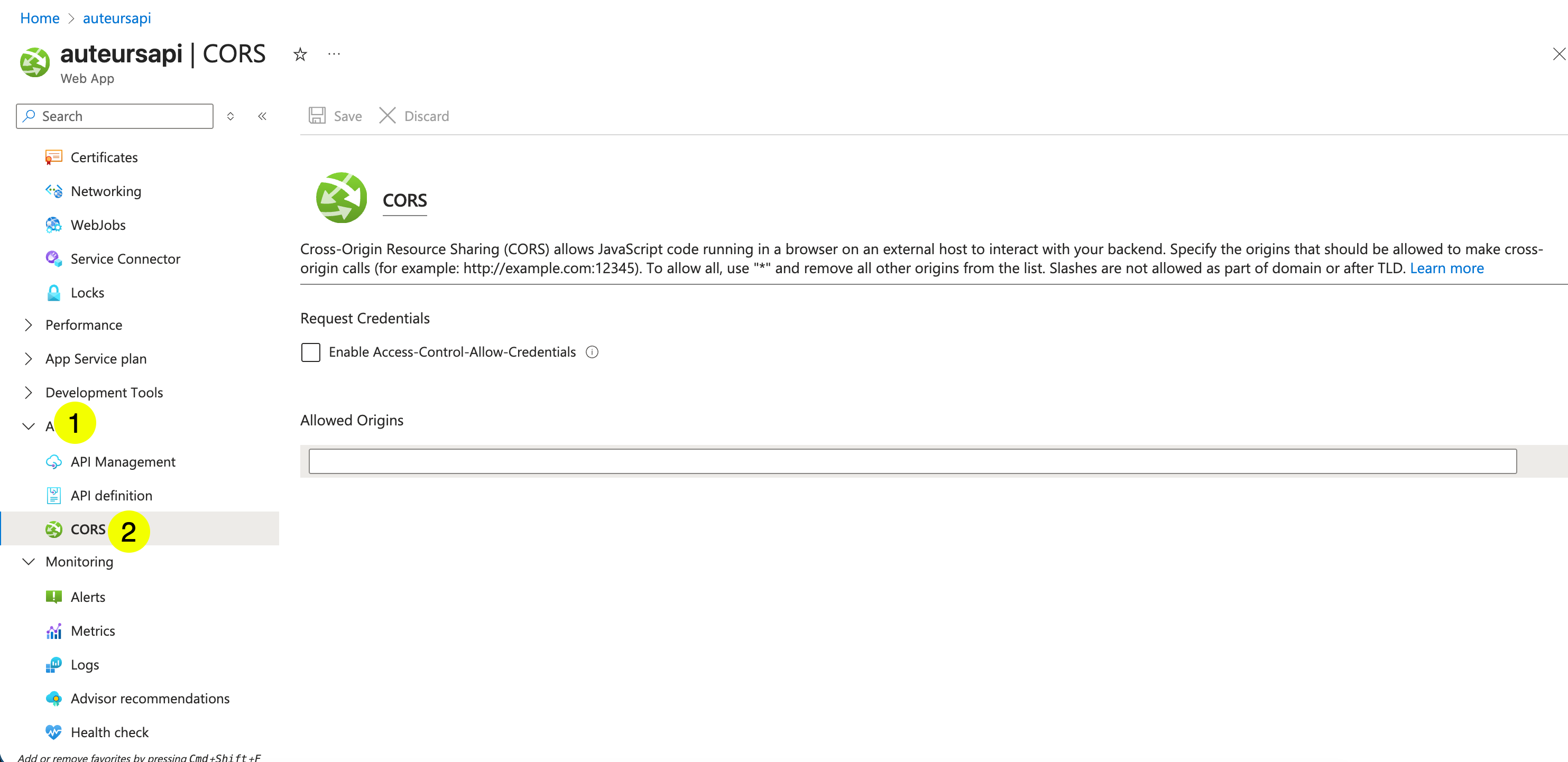 Azure App Service - CORS 1