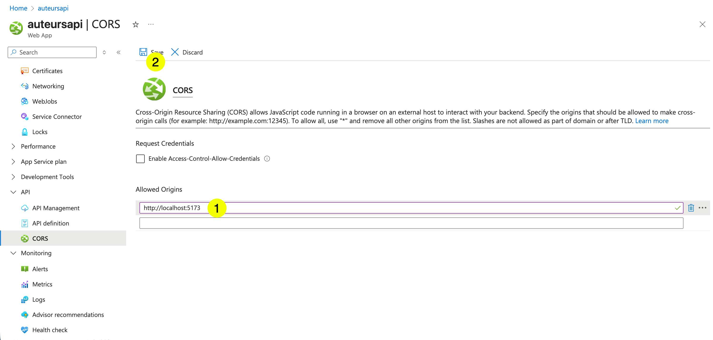 Azure App Service - CORS 2
