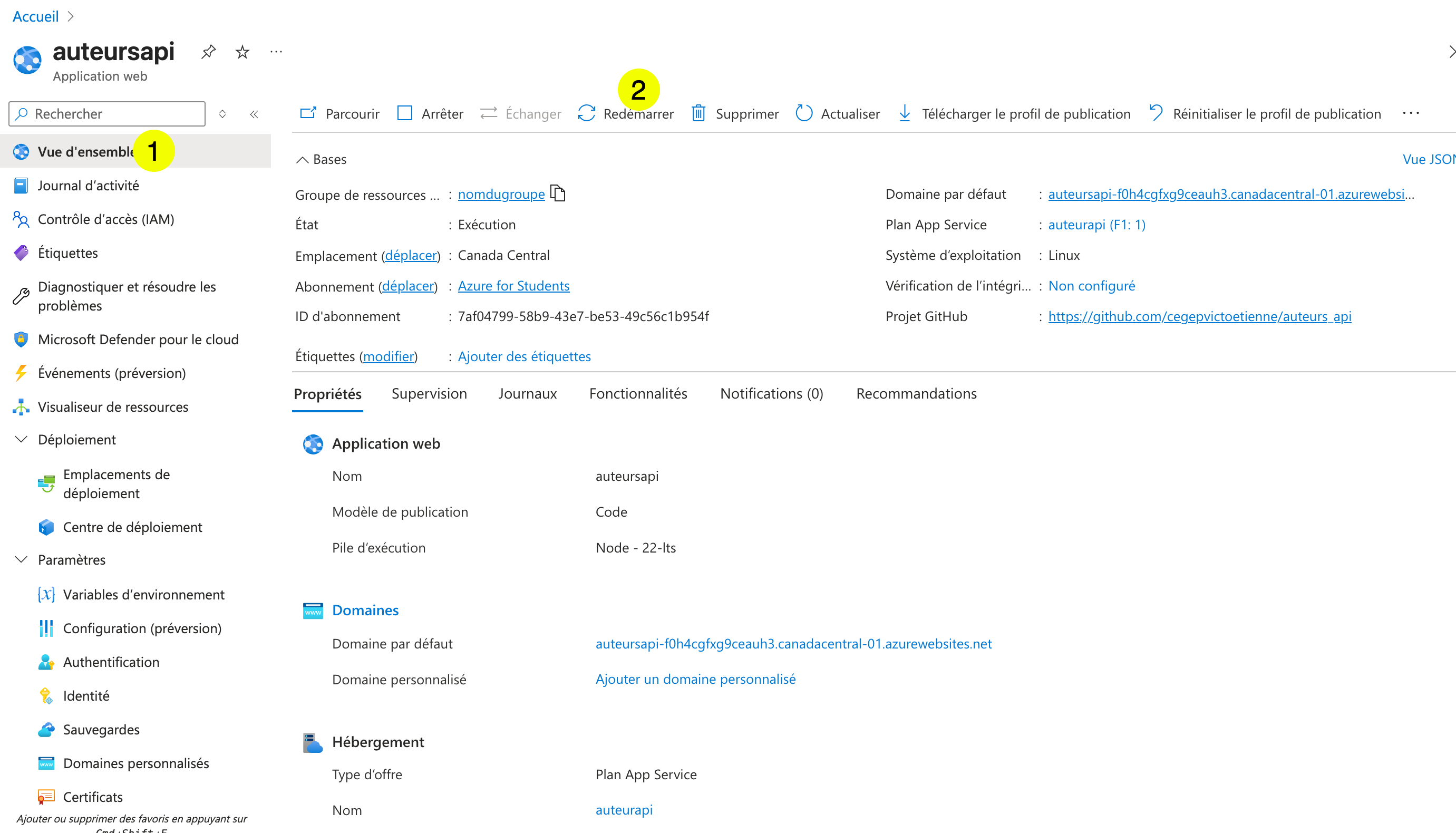 Azure App Service - Redémarrer