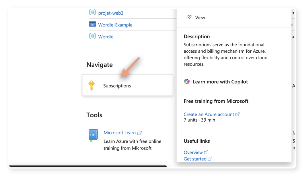 Étape 1 : Cliquer sur « Subscriptions »