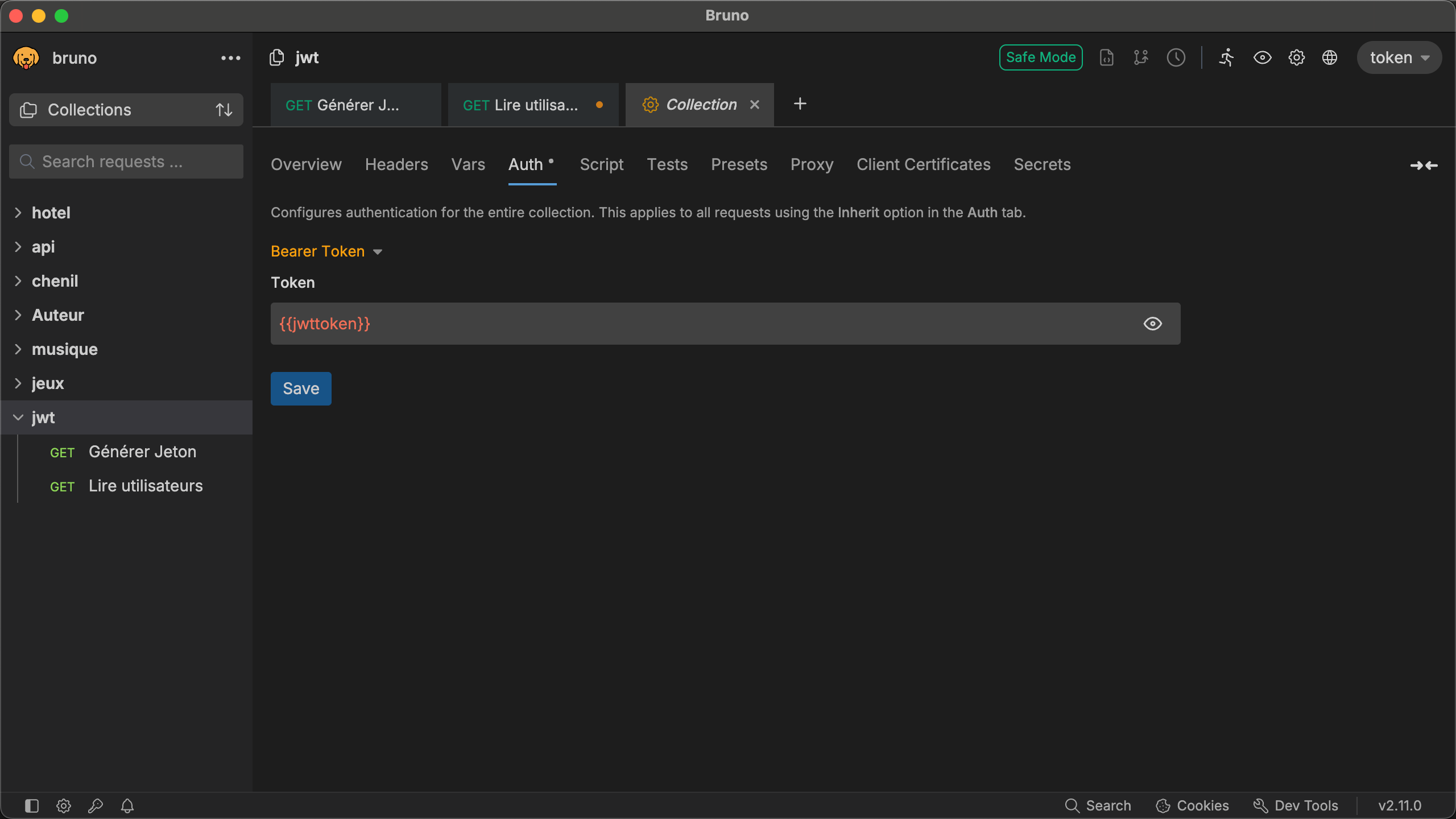 Bruno - Créer une requête GET pour obtenir un jeton