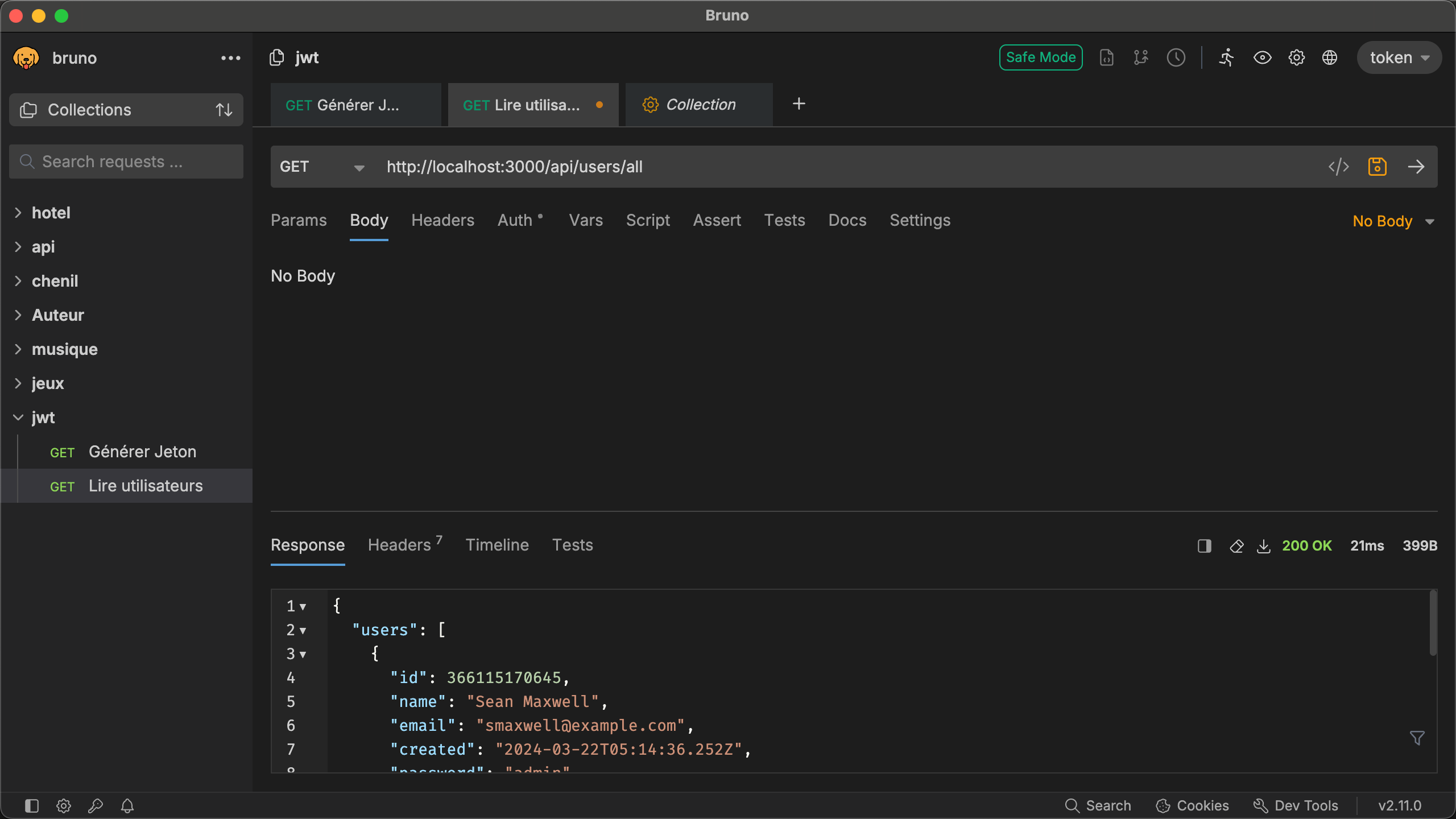Bruno - Ajouter le jeton à la requête GET
