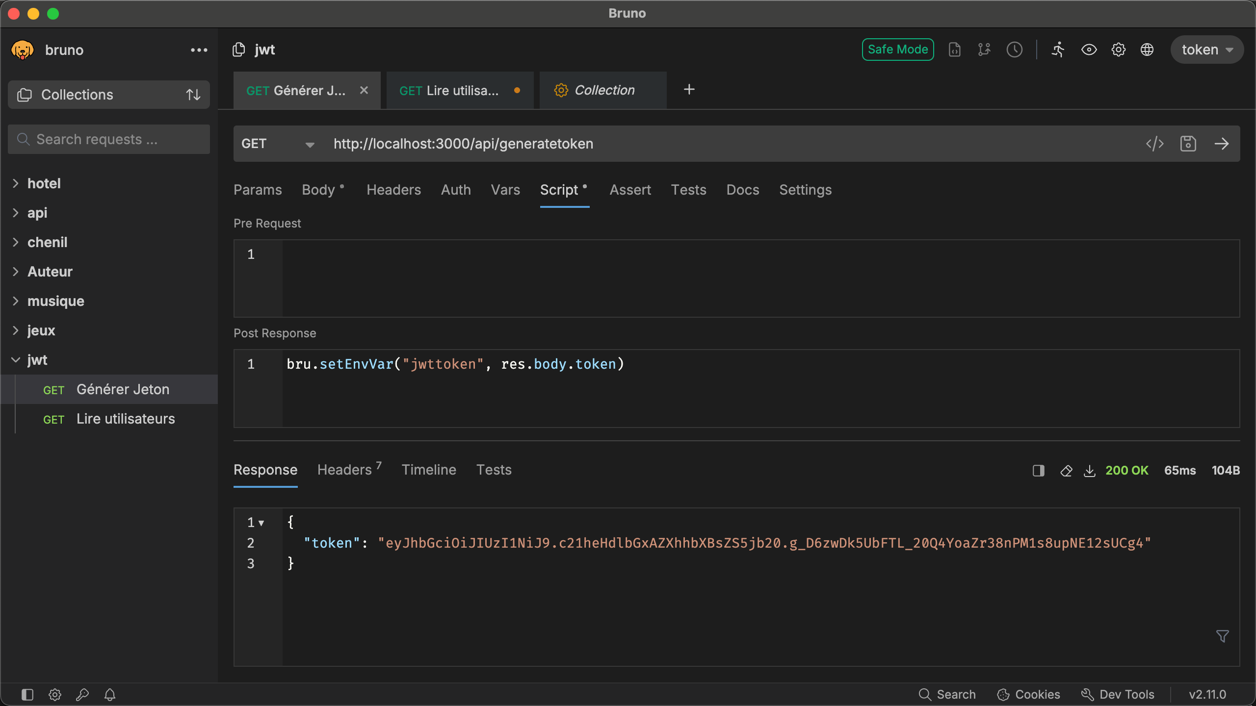 Bruno - Créer une requête GET pour obtenir un jeton