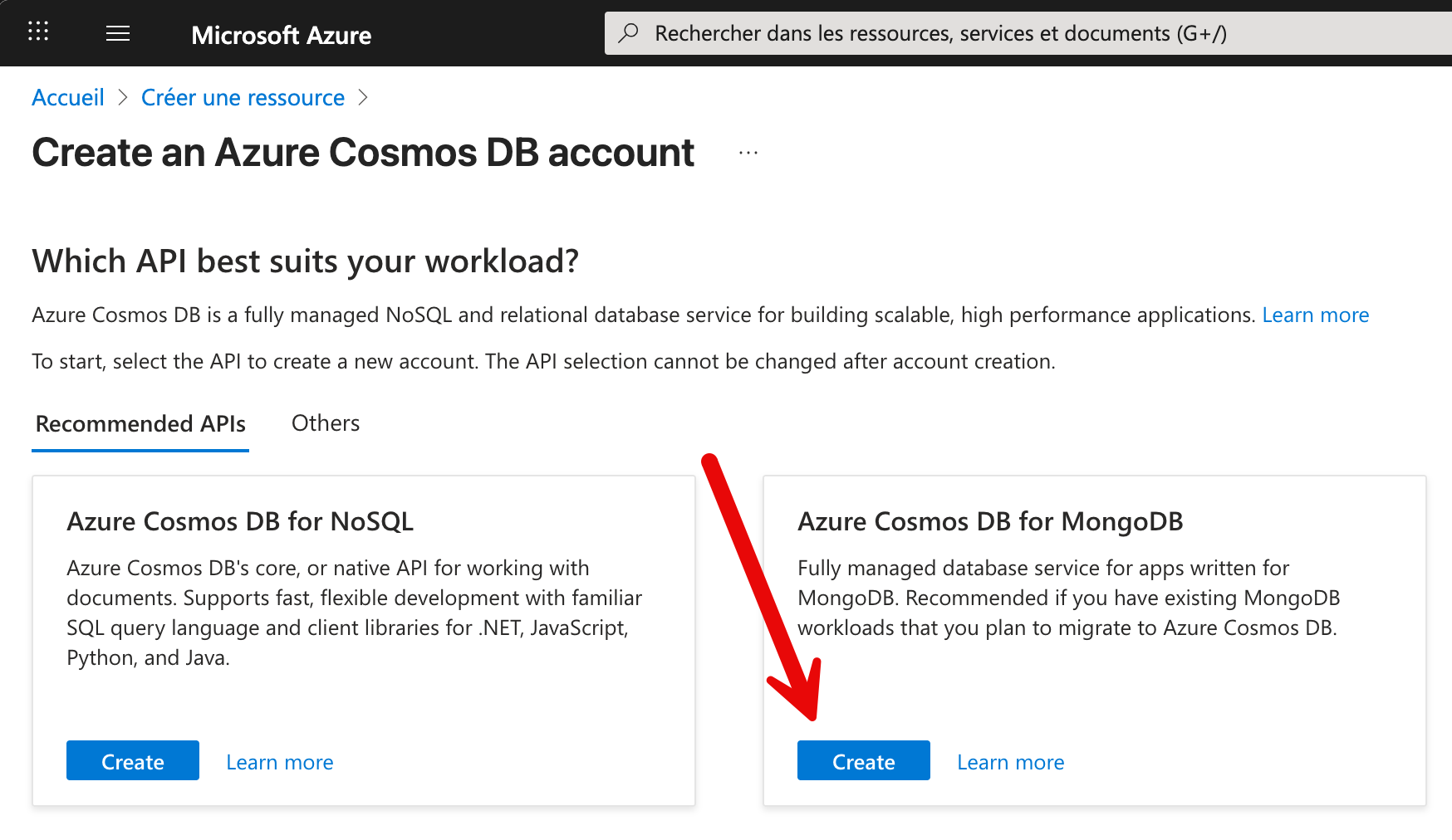 Azure Cosmos DB Choisir MongoDB