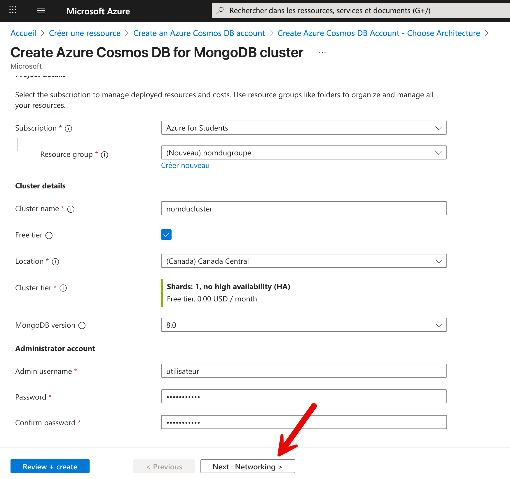 Azure Cosmos DB reste formulaire