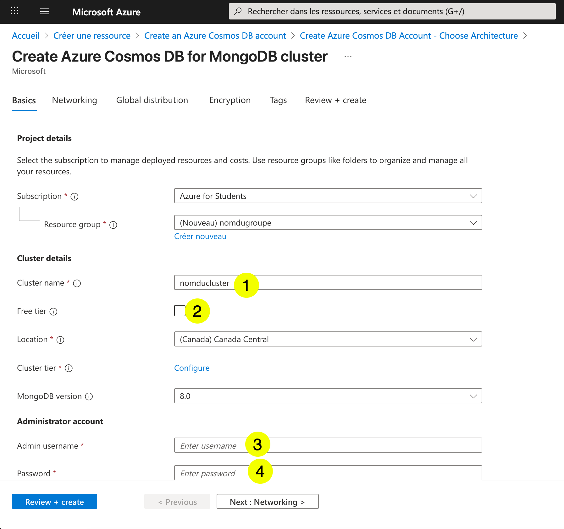 Azure Cosmos DB reste formulaire