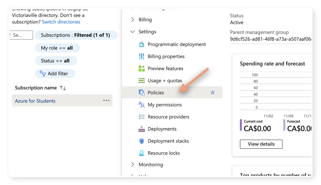 Étape 3 : Cliquer sur « Policies »