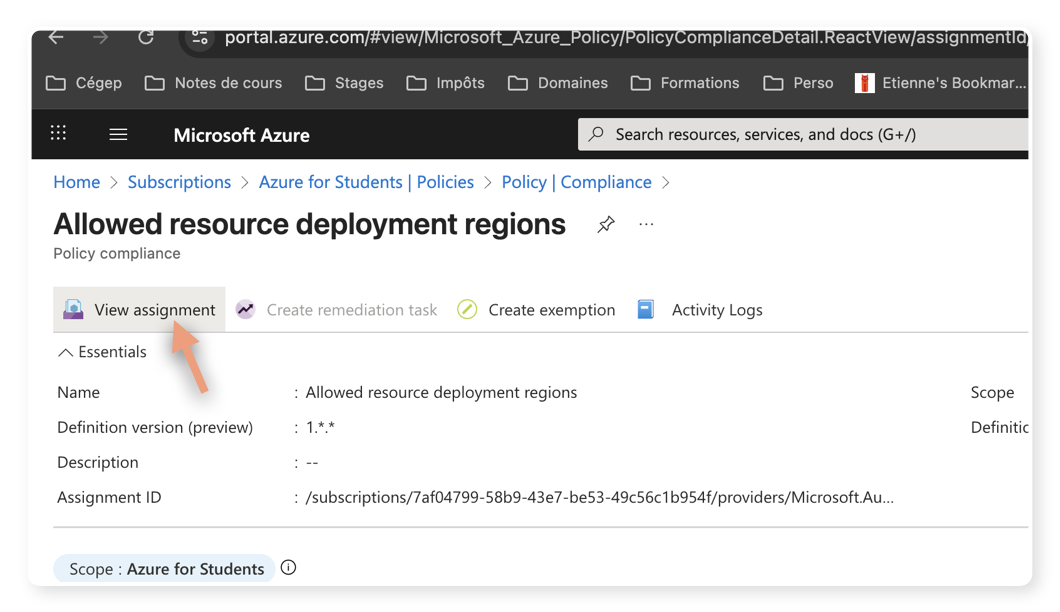 Étape 5 : Cliquer sur « View assignment »